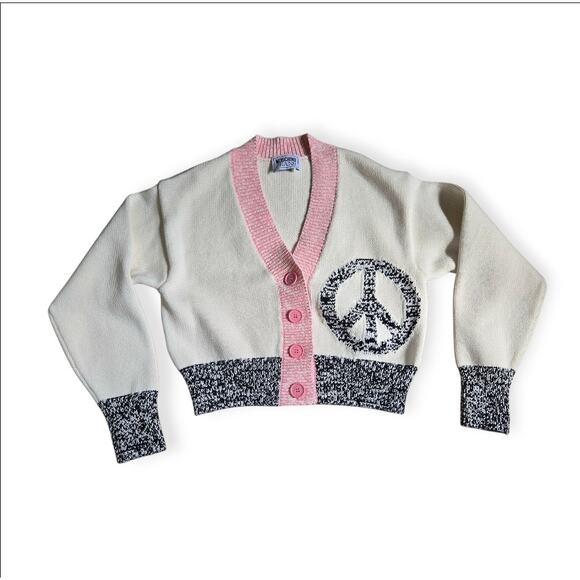 Moschino Jeans Contrast Peace Symbol Intarsia Cotton and Nylon Cardigan Size XS - Picture 4 of 12